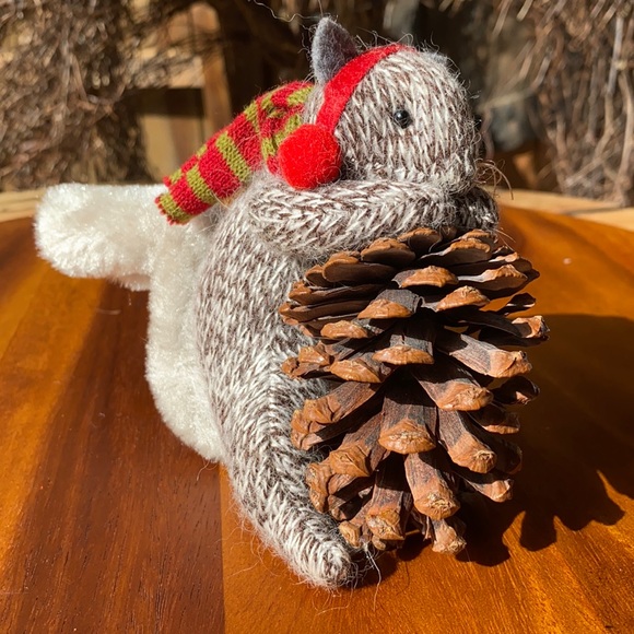 Pottery Barn Knitted Holiday Squirrel Holding a Real Pinecone Ornament🐿 - Picture 1 of 11